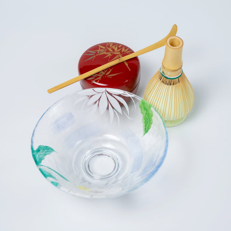 手描きの夏用ガラス茶碗